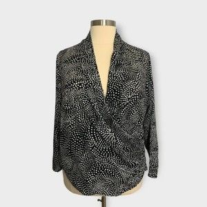Milano Woman Size 1X Polka Dot Black Wrap Blouse